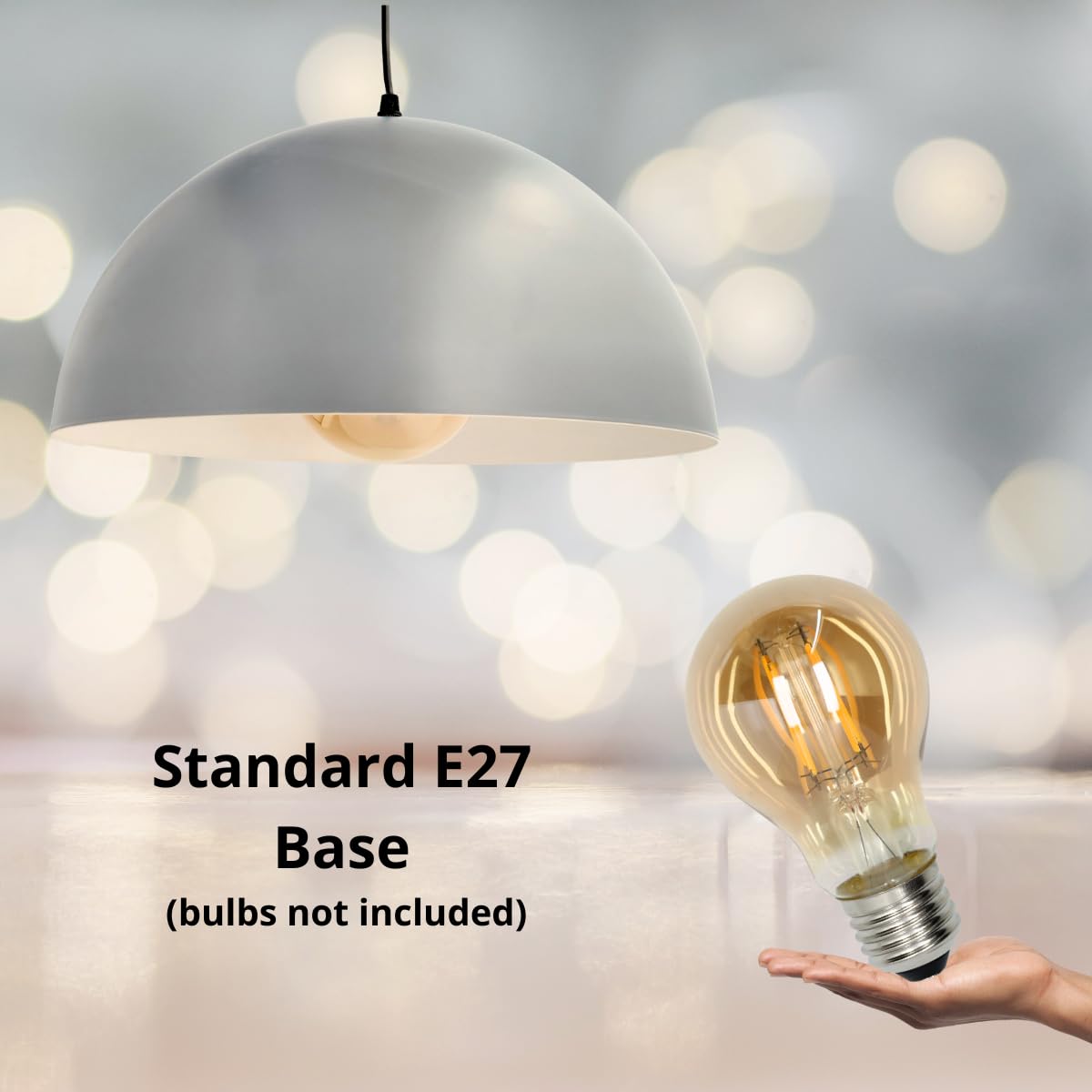 Jandei - Metalowa lampa wisząca, matowa, rozmiar 40 cm, nowoczesny minimalistyczny design, klosz kopułowy, uchwyt lampy E27, idealny do kuchni, jadalni, salonu, sypialni (szary)
