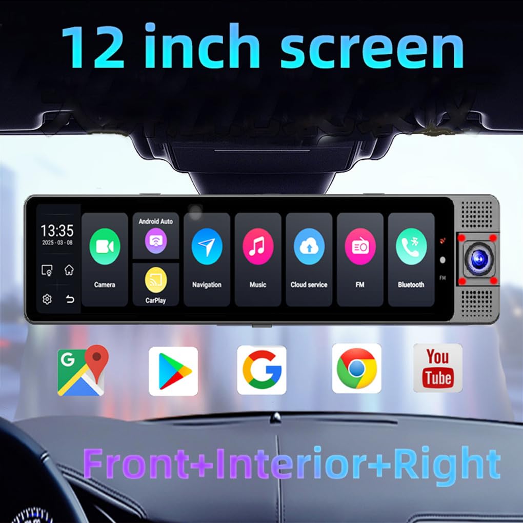 Cámara de salpicadero para Coche DVR de 3 Canales con 12 cámaras, grabación HD 1080P, Espejo retrovisor, de estacionamiento 24 Horas, 4G, Android