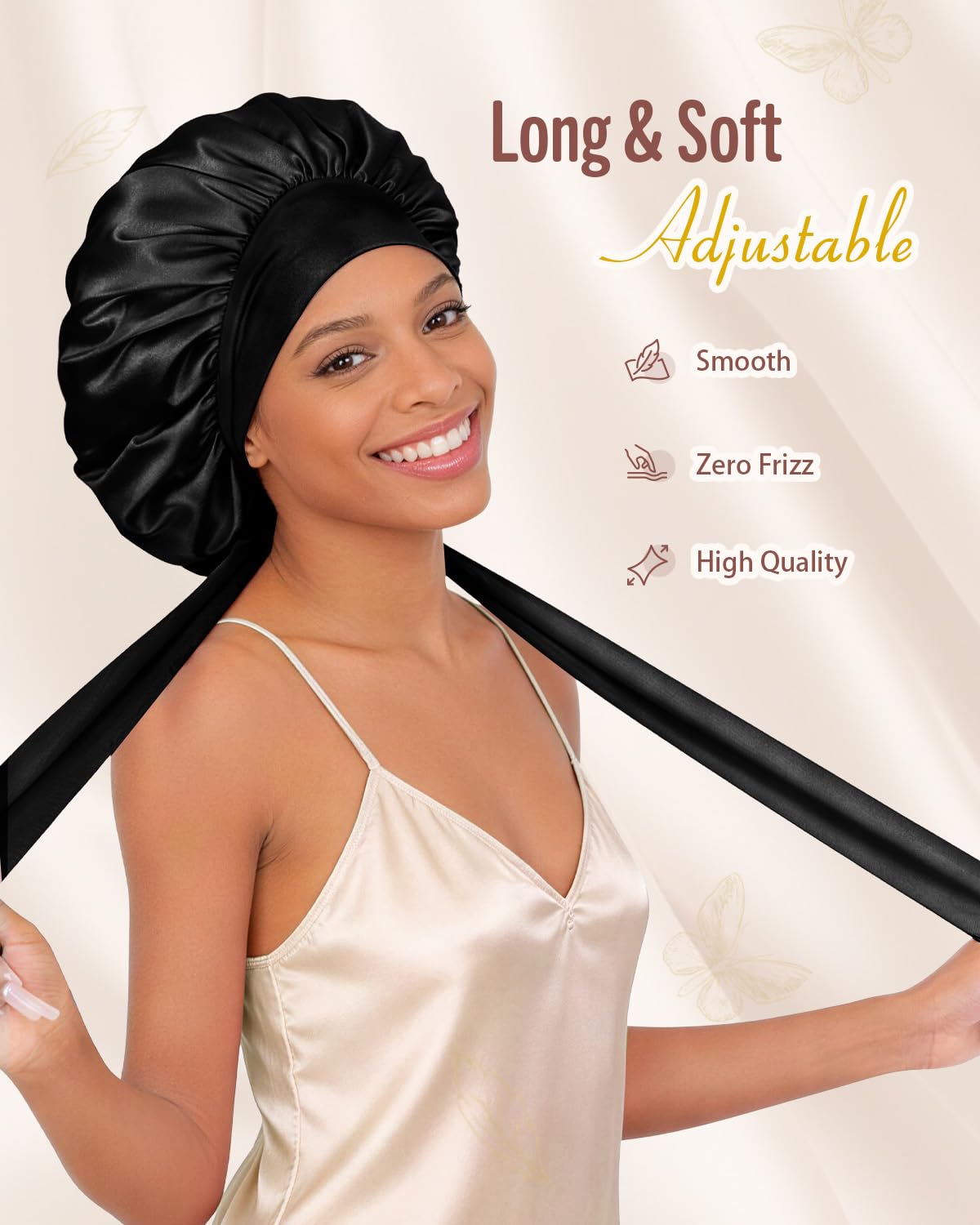 BONNET QUEEN Cuffia Seta Capelli Notte Regolabili Cuffia Capelli Ricci Bonnet con Lacci Lunghi Morbida e Protettiva