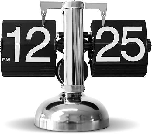 SCOAGE Reloj de escritorio mecánico con diseño retro automático, pantalla digital, funciona con pilas, para decoración de oficina en casa (negro)