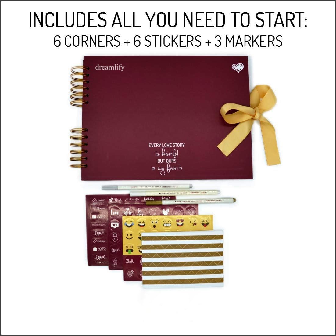 dreamlify Álbum de Recortes y Fotos DIY con 80 páginas – Scrapbook Rojo carmesí - Incluye Pegatinas y rotuladores