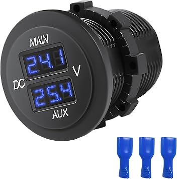LED Digital Double Voltmeter, DC 12-24V Dual Voltmeter Voltage Gauge with Terminals, Round Panel Digital Voltage Monitor LED Display Tester for Car Boat RV Truck, Car Accessories Blue