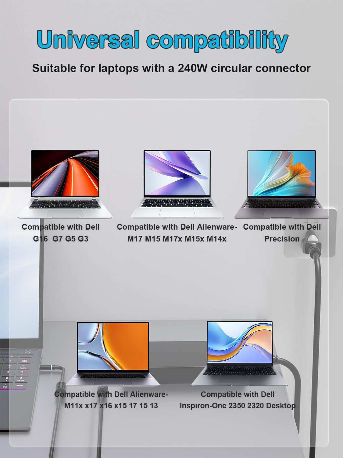 HSXIRQA 240W 180W AC Charger Fit for Dell G15 G16 G7 G5 G3 5500 5505 5510 5515 5511 5520 5521 5525 5530 5535 5587 5590 7500 7588 7590 7700 7790 7620 7630 3500 3579 3590 3779 LA240PM160 Gaming Laptop - Image 3