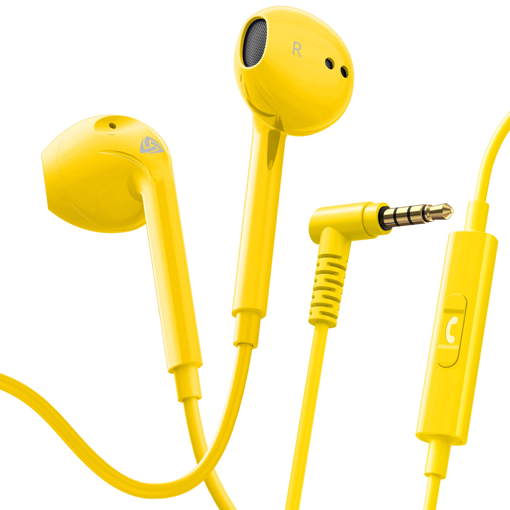 LUDOS ZENITH Auricolari In-Ear Cuffie, Cuffiette con Filo e Microfono, 2 Anni di Garanzia, Cuffie Isolamento Acustico, Cuffiette Cellulare, Jack 3,5 mm per iPhone, Apple, Samsung, Huawei - Giallo