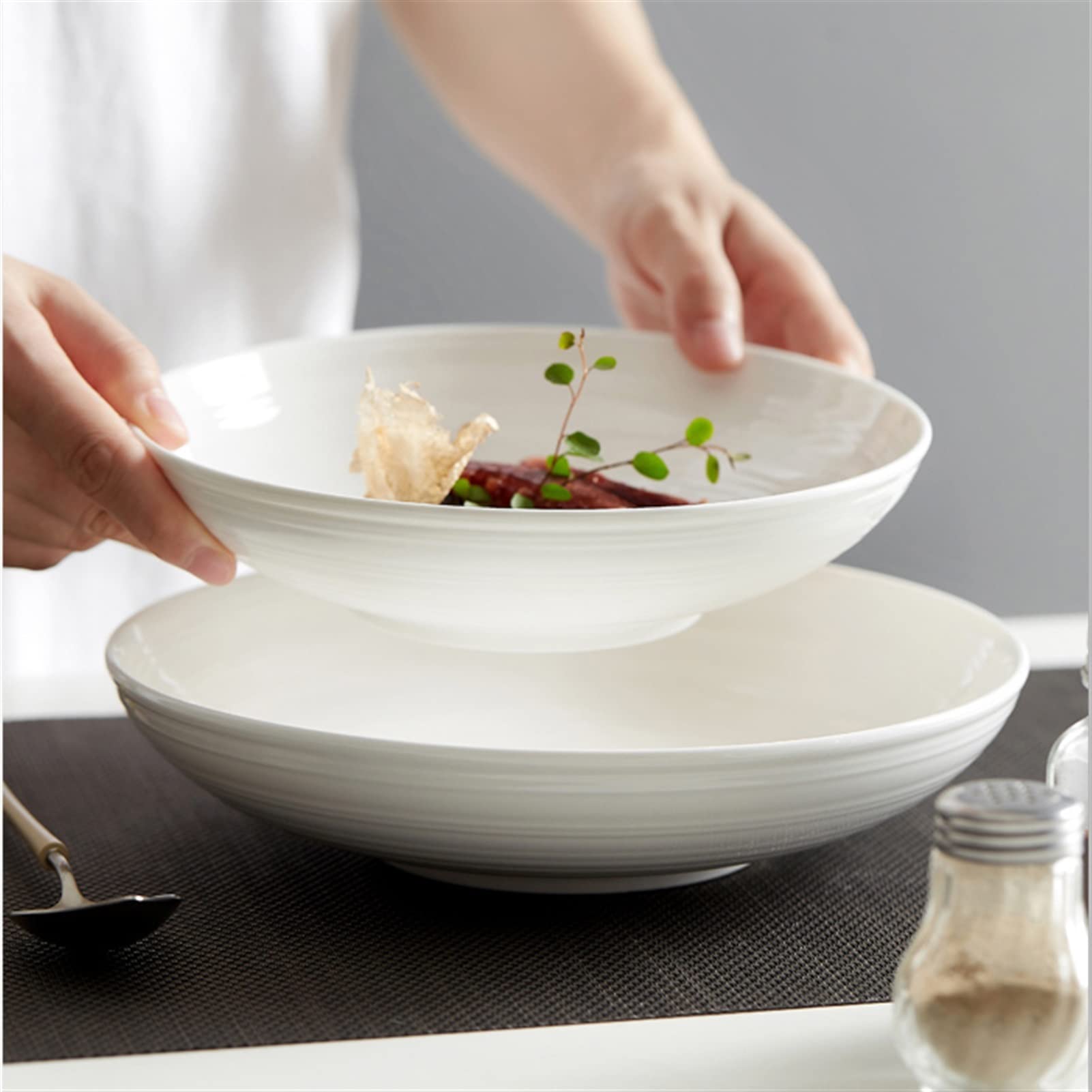 Assiettes Plates Plaque de dîner en céramique blanche Home Plaque de dîner en porcelaine 10 "Plaques à grande dîner Assiette (Size : B)
