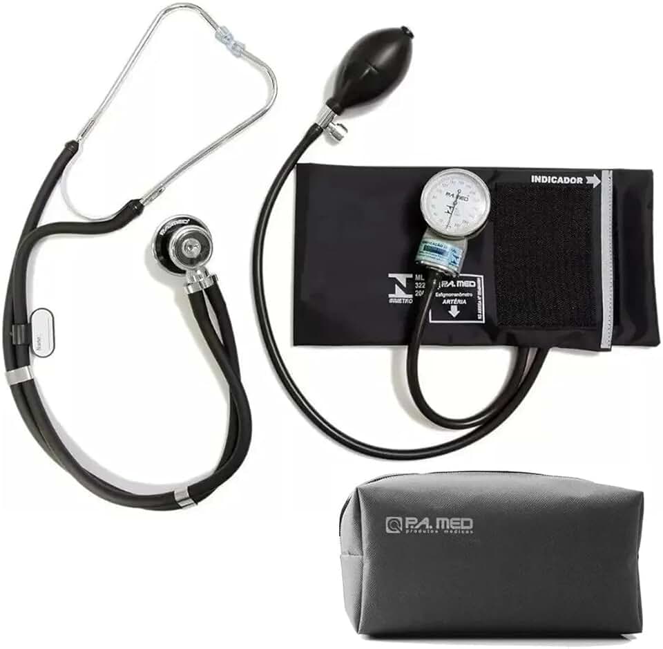 Aparelho De Pressao Esfigmomanometro Estetoscopio Pa Med (Preto)