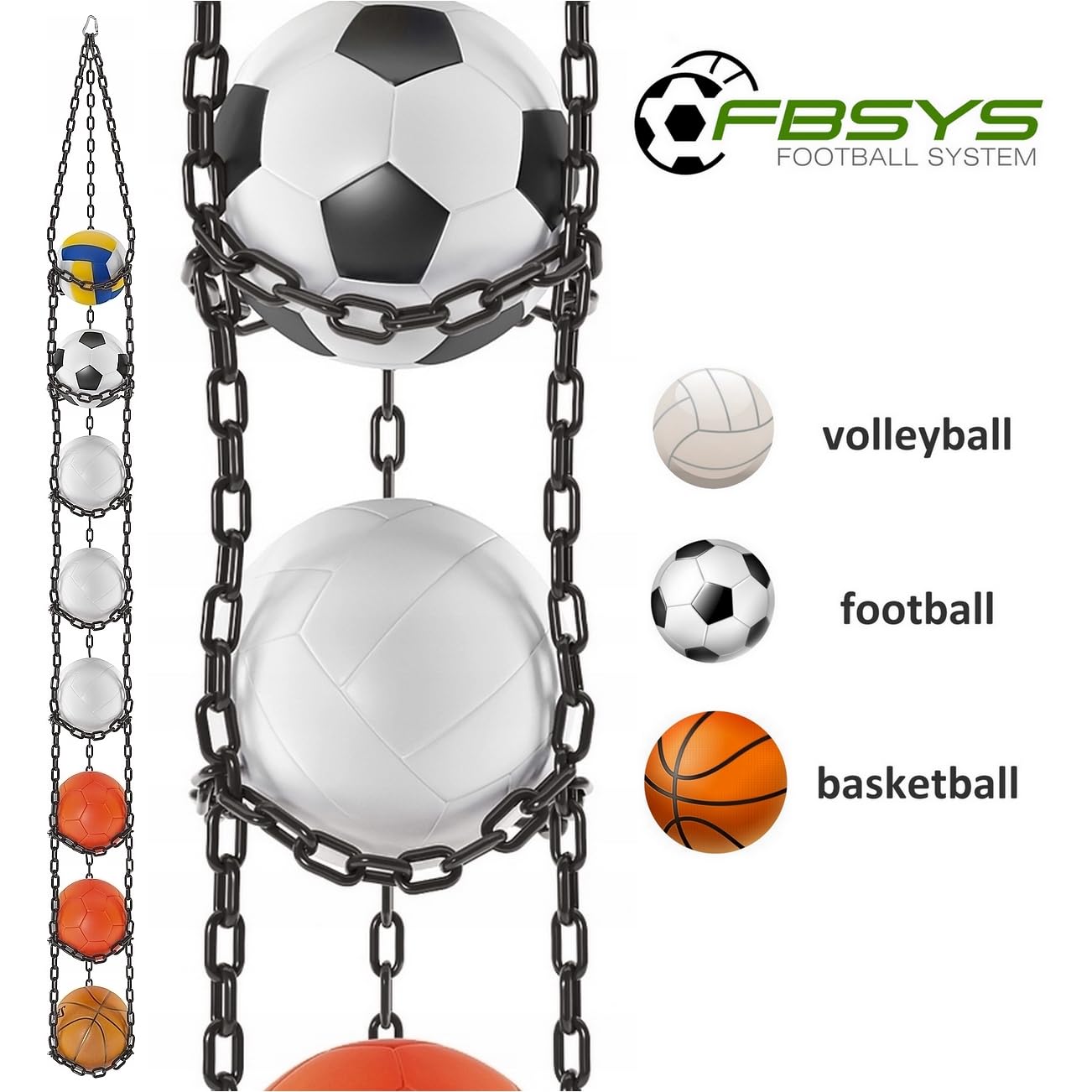 Ballhalter - 8 Bälle Aufhänger (Basketball, Fußball, Volleyball) - Organizer - Ballnetz - Schwarz