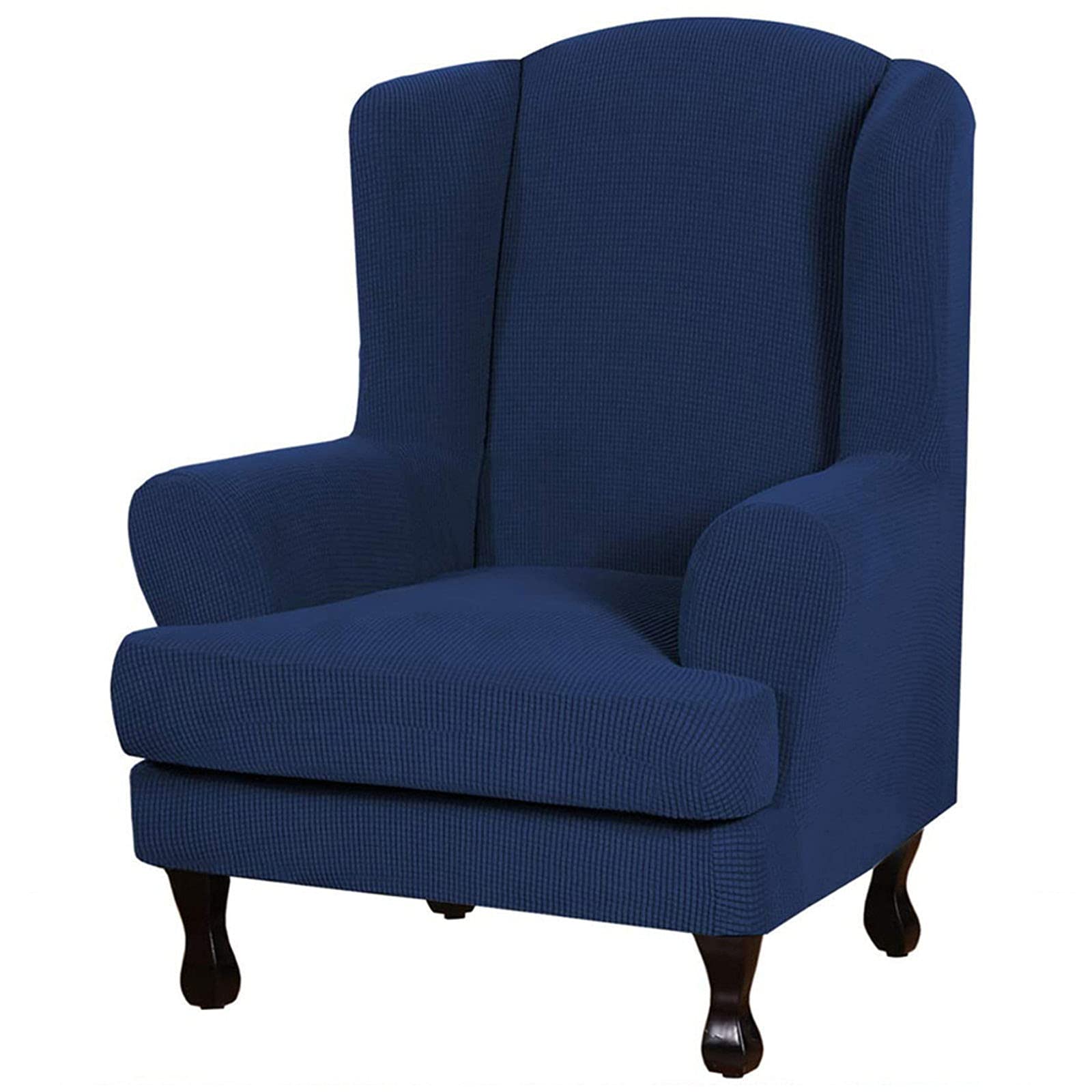 Jhld Navy Wing Chair Slipcover, Jacquard Stretch Wing Chair Slipcover Waterproof Quick Set Wingback Chair Cover Machine Washable Wingback Chair Slipcover-2Piece