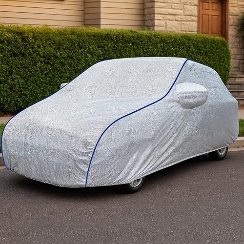 Image of Sulfar 100% Waterproof Car Body Cover Compatible with Mirror for Fiat Uno (Triple Stitched, Full Bottom Elastic, Magic Silver with Black Piping)