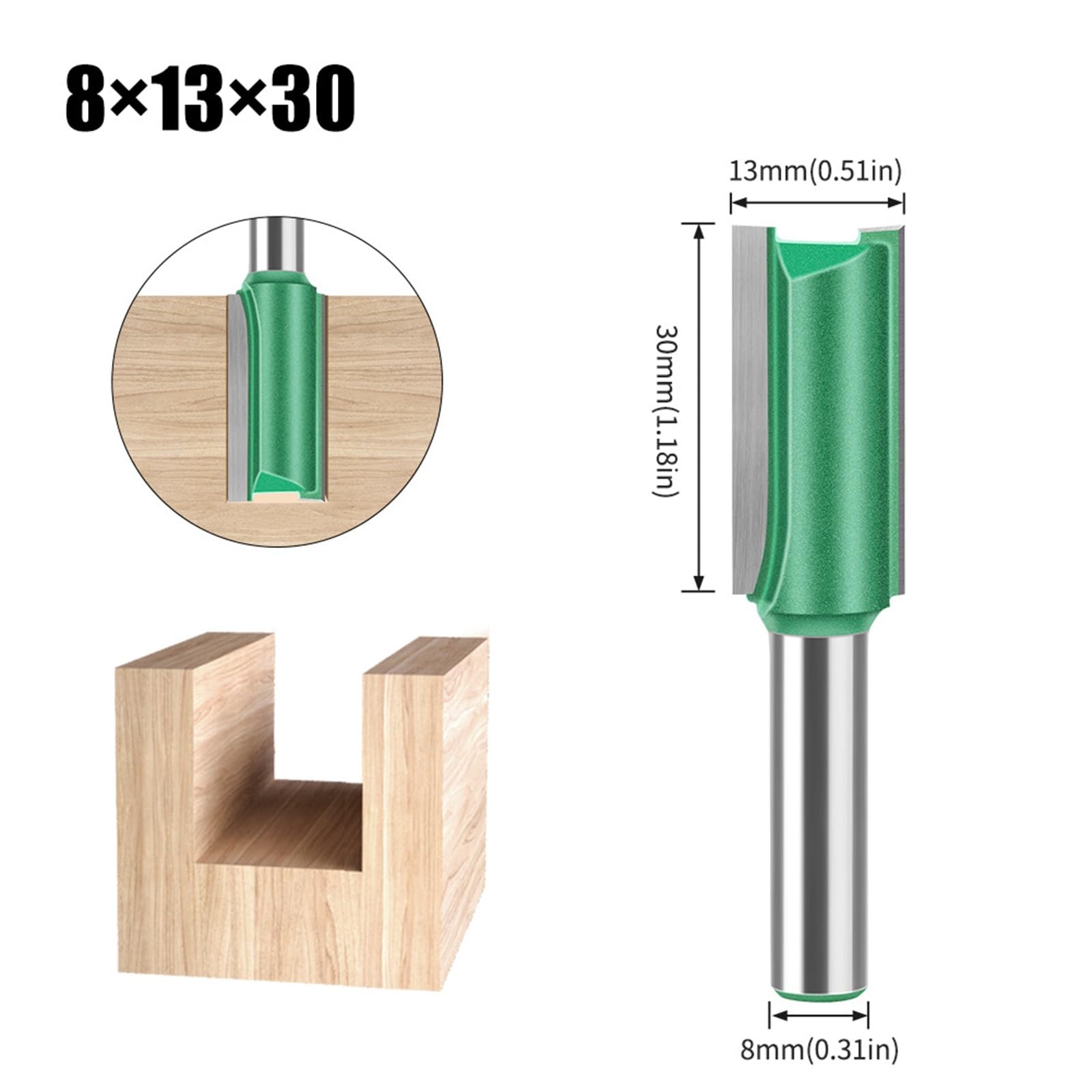 MACHSWON Straight Router Bit 8mm Shank, Double Flute Woodworking Milling Cutter 13mm Cut Diameter 30mm Cut Length - Image 2