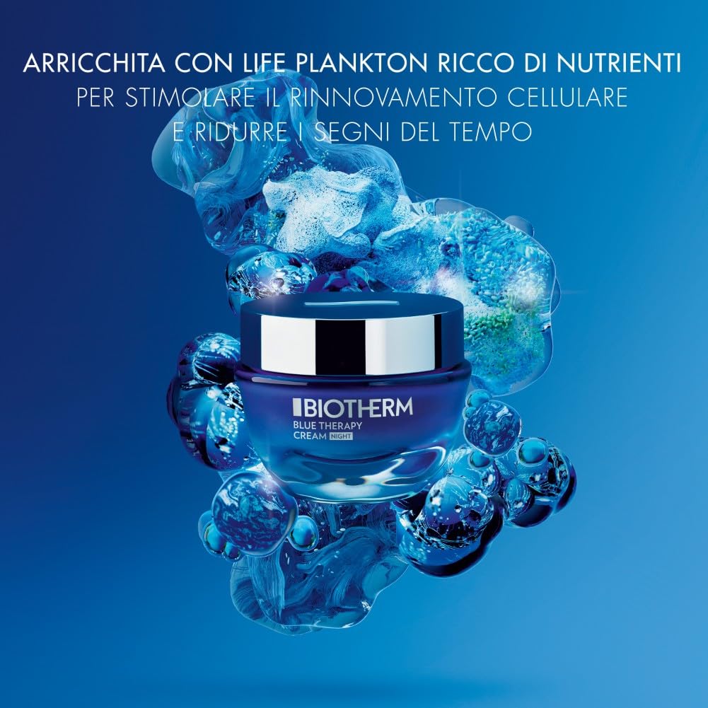 Biotherm, Blue Therapy Crema de Noche Hidratante y Antiedad, Reduce Arrugas y Manchas Oscuras, Enriquecida con Life Plankton, Todo Tipo de Pieles, 50 ml
