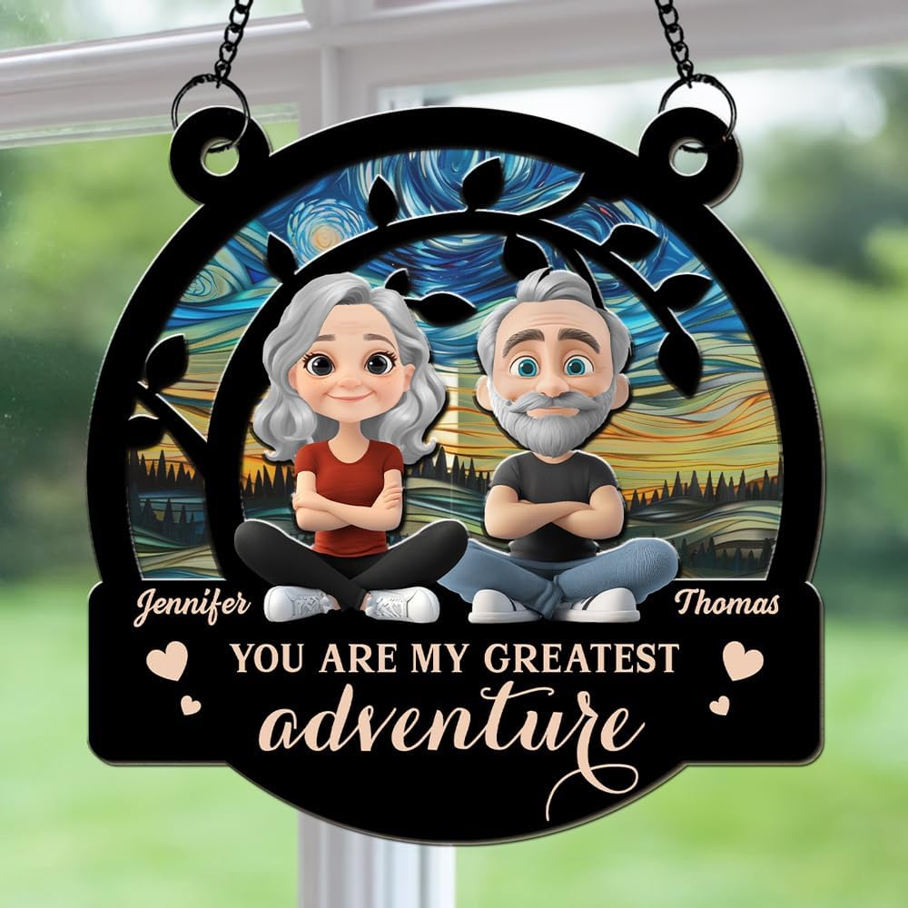 Custom Suncatcher - My Greatest Adventure Personalized Acrylic Hanging Decoration for Home and Garden, Unique Gift for Husband Wife on Special Occasions Anniversity Wedding