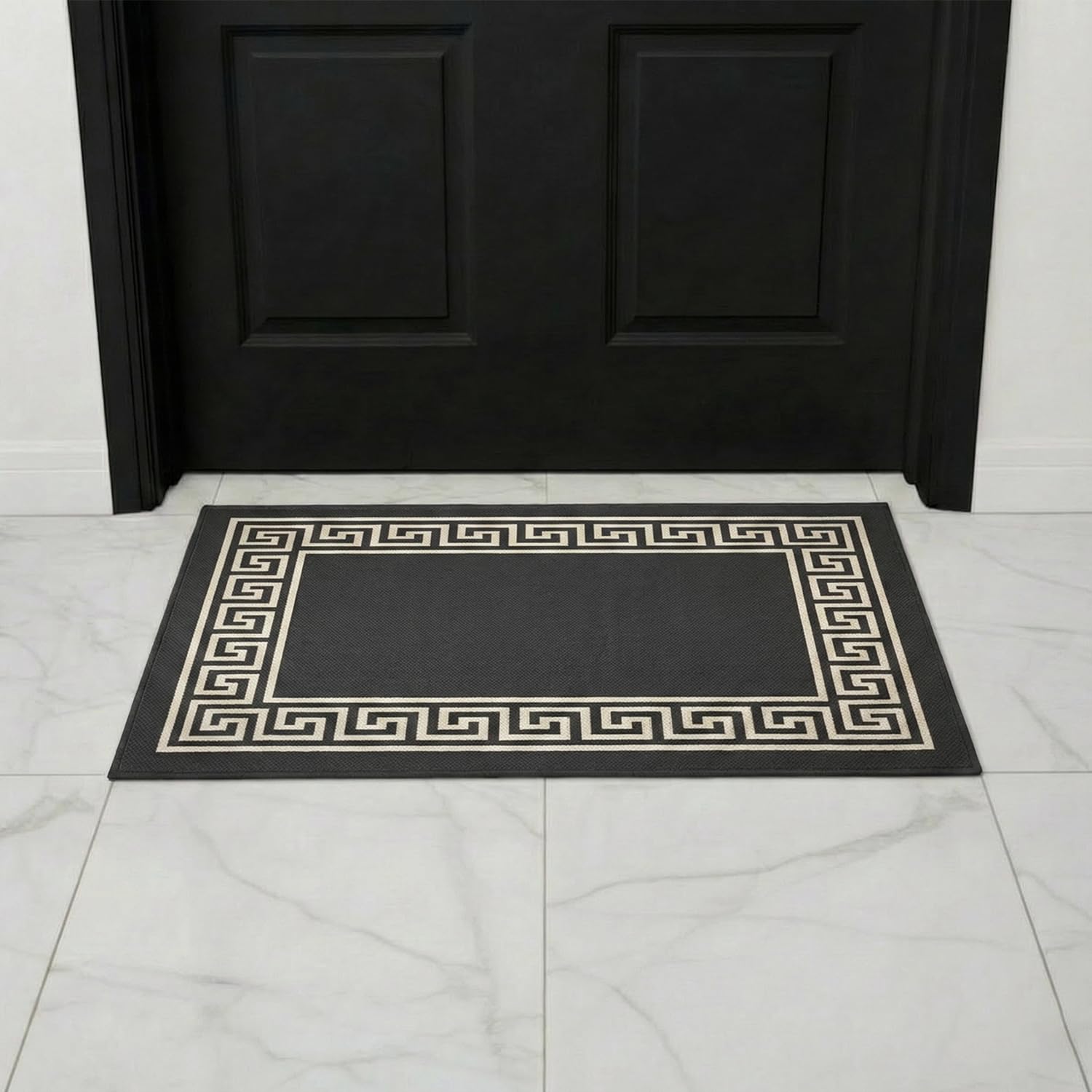B&B Door Mat Non-Slip Washable Dirt Trapper Floor mat having Indoor Outdoor Utility, Kitchen and large yoga Anti Slip Mats | 50 x 80 cm - Greeky Rug - Dark Grey & Cream