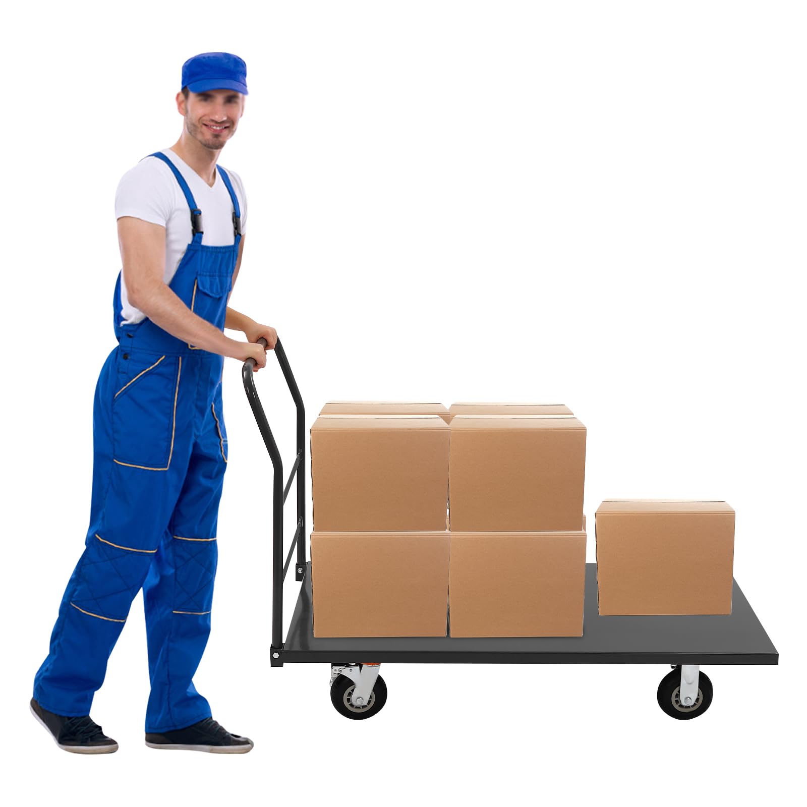 Heavy Duty Moving Flatbed Dolly Cart,2000 LBS Industrial Dolly Cart Platform Hand Truck with Wheels and Handle, Steel Drywall Cart Push Cart for Luggage Moving, Shopping (TypeA)