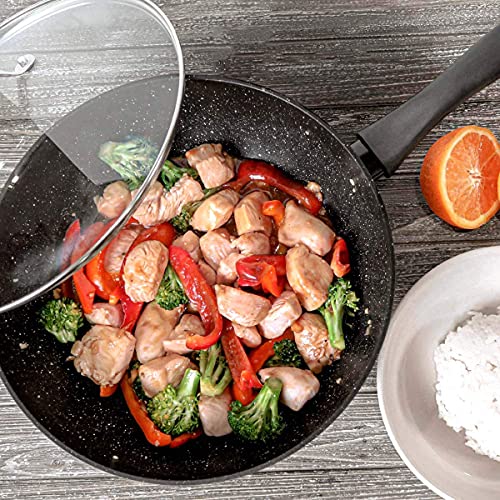 Wok de hierro fundido con tapa, fondo plano 30 cm miniatura 7