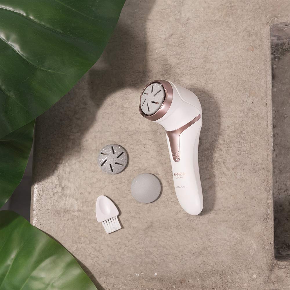 Cecotec Lima per piedi elettrica SkinCare. Batteria ricaricabile al litio, autonomia 100 minuti, funzione aspirazione e serbatoio, 2 modalità, include 3 dischi con grammature diverse