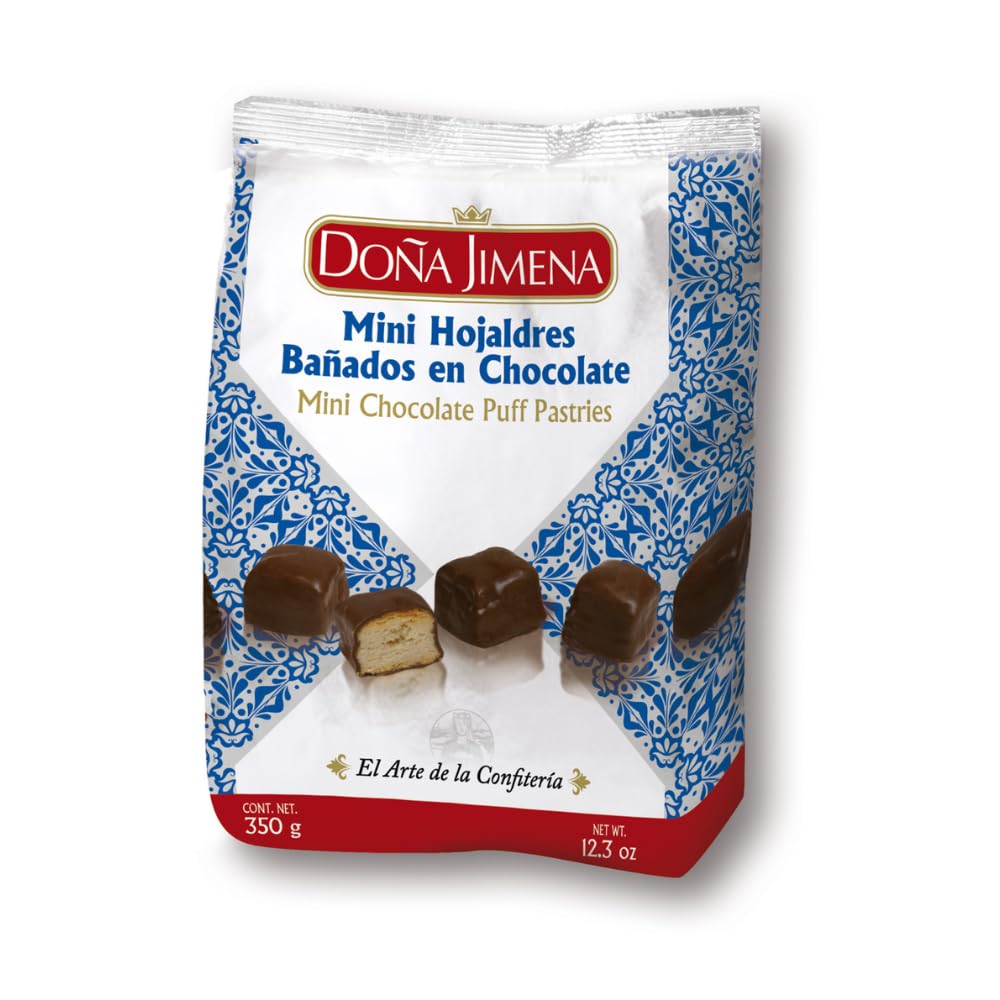 DOÑA JIMENA - Mini Hojaldres bañados en Chocolate con Leche, Calidad Suprema, Típico Dulce Navideño, Sabor exquisito, Placer dulce para disfrutar, Receta Artesanal, 350g
