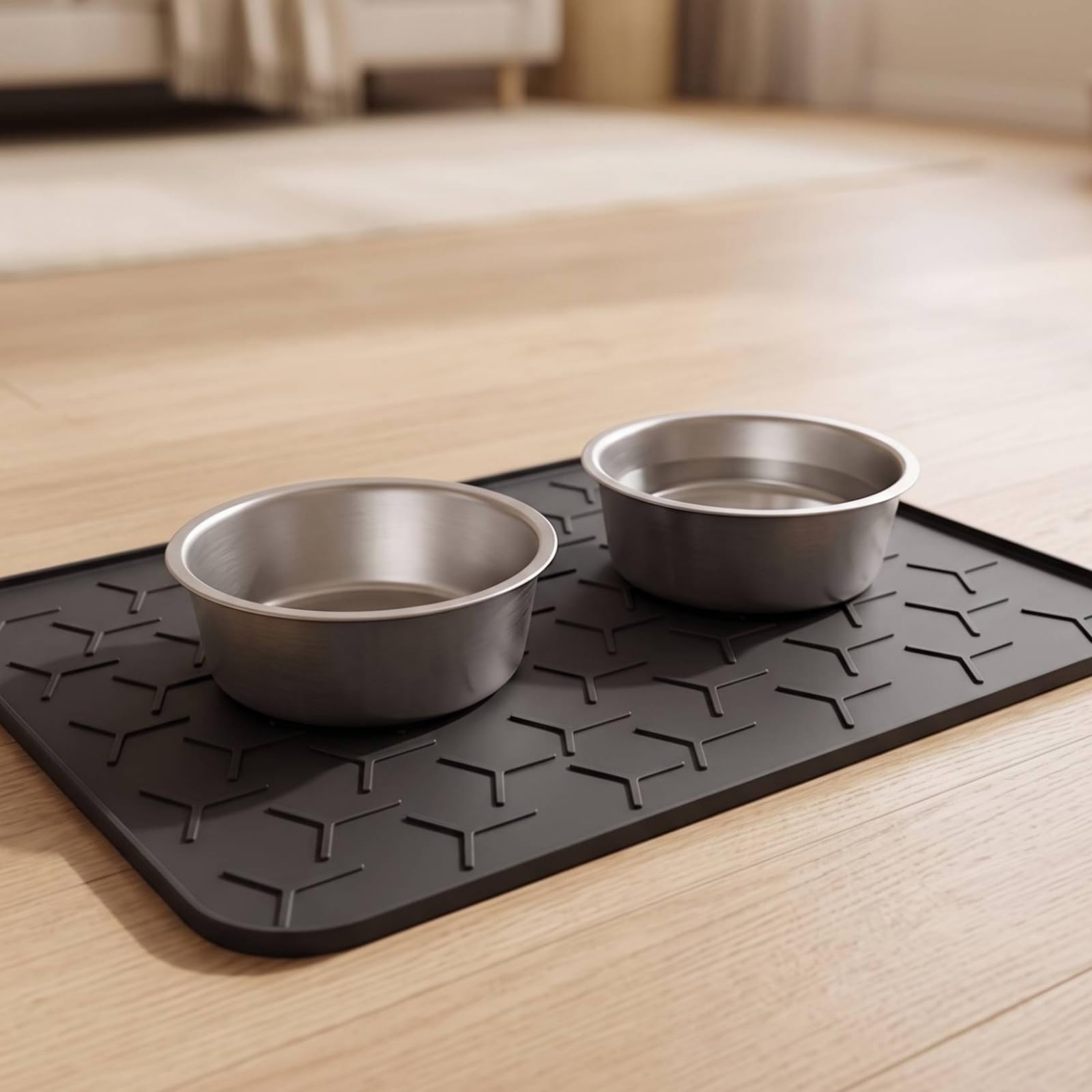 Pflegeleicht Katzenfutter-Matte, 86 × 55,5 cm, Grau