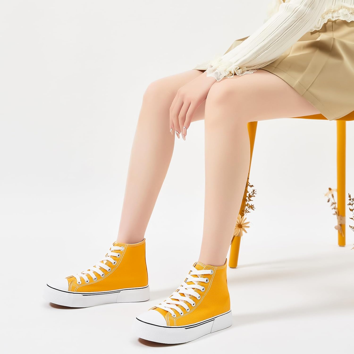 hash bubbie High Top Sneakers for Women Classic High Tops Canvas Shoes Lace up Women's Fashion Sneaker - Image 8