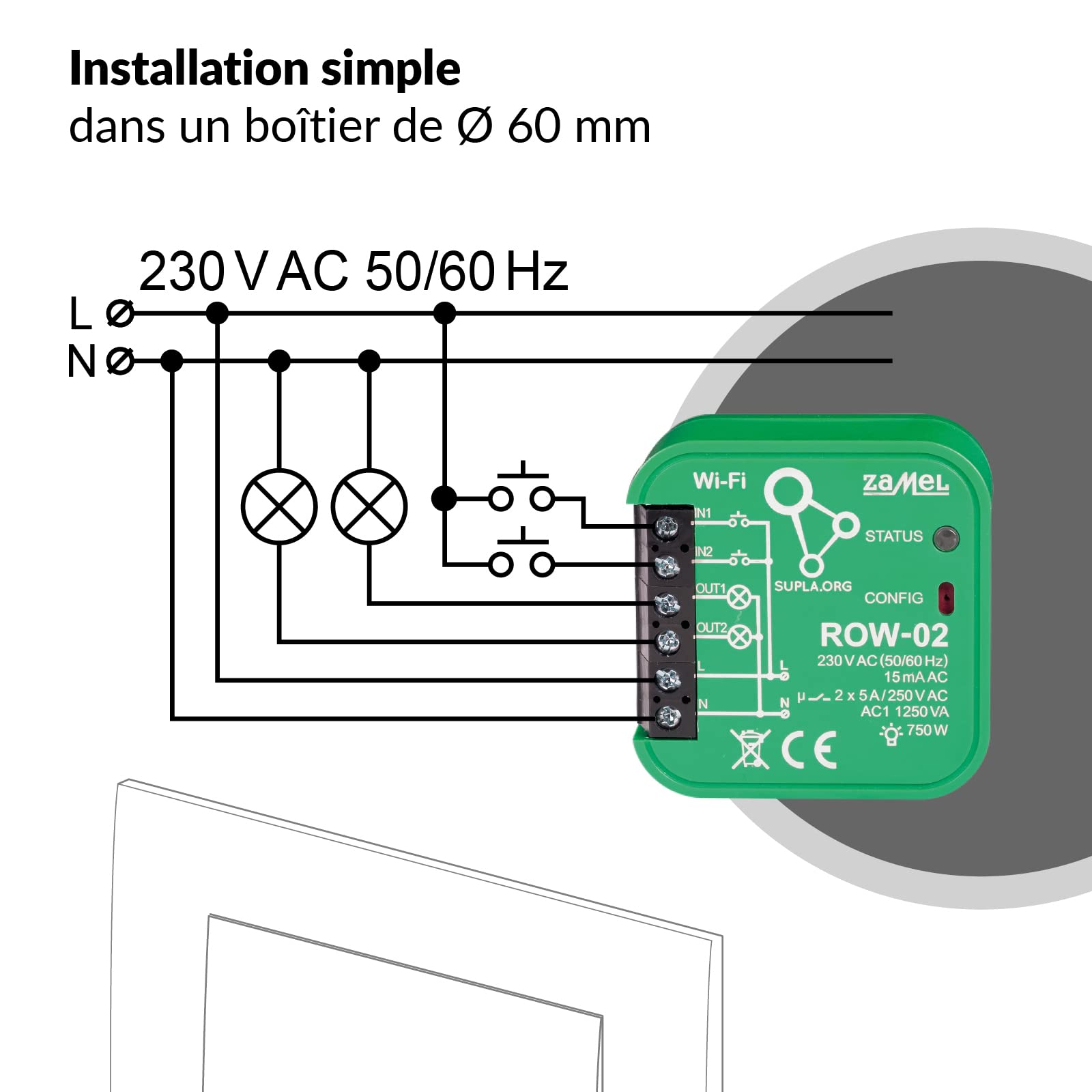 Supla WiFi Empfänger Mit 2 Kanälen ROW-02 Zur Steuerung Elektrischer Geräte Kunststoff Metall