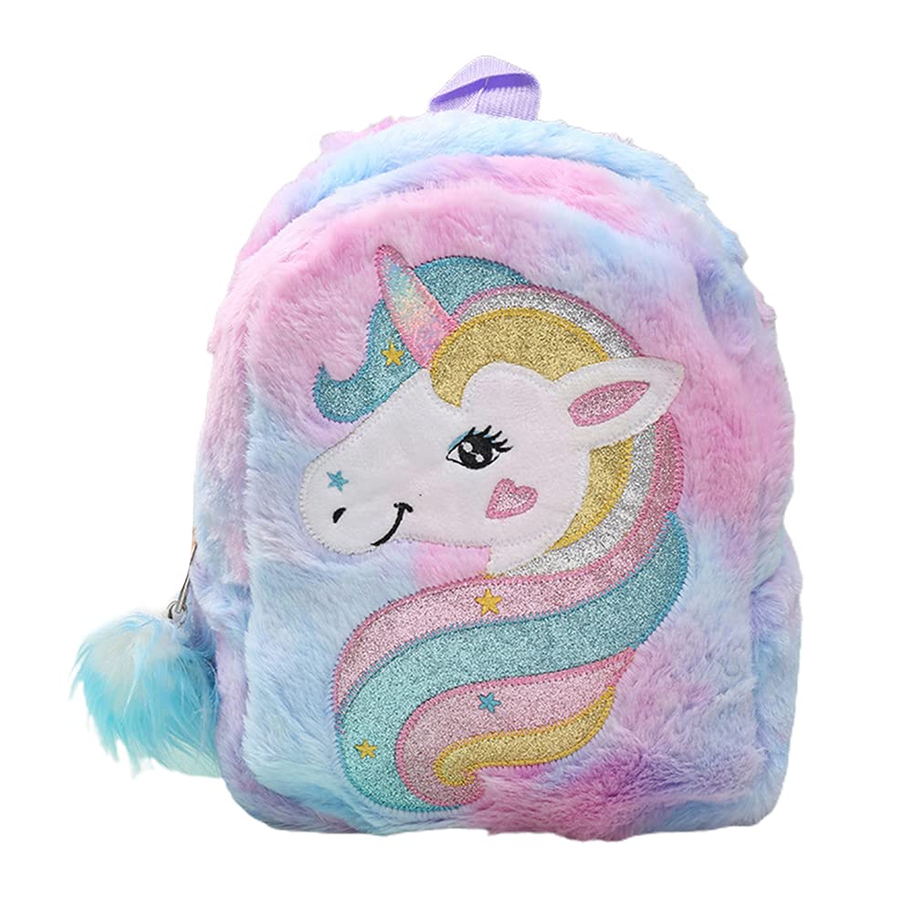 YnredeeCute Plush Unicorn Backpack,Unicorn Backpack Furry Bookbag for  Kids,Cartoon Unicorn School Bag (Purple)