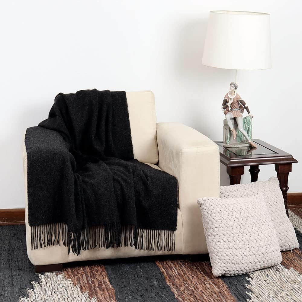Arequipa Pride - Alpaca Wool Throw Blanket Woven Soft Warm Solid Color Design Peru 64" x 53" (Charcoal Gray)