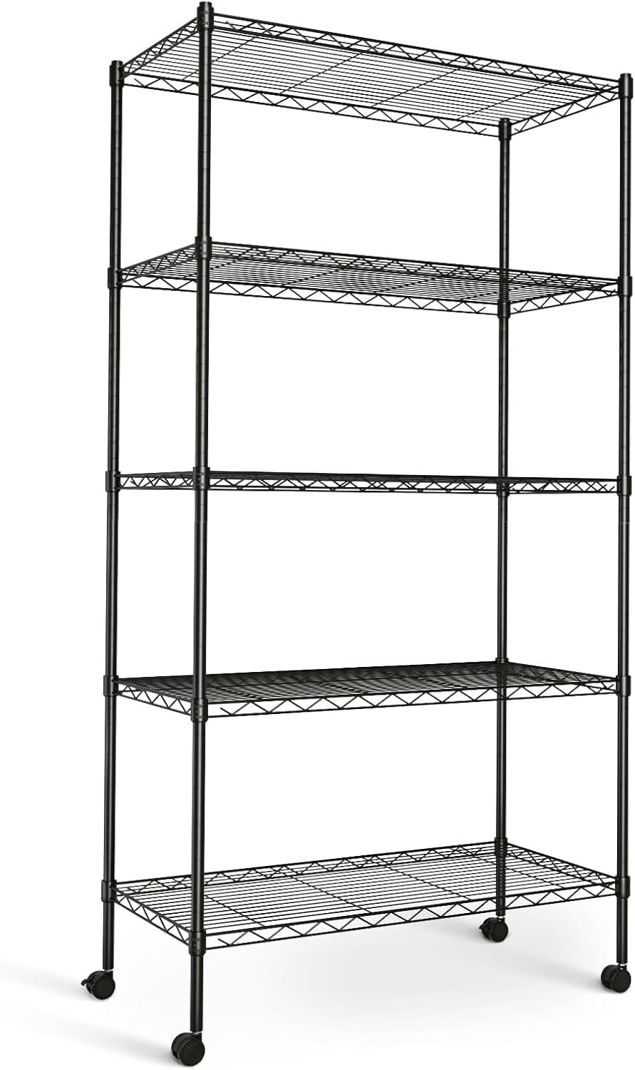 Simple Deluxe 6-Tier Shelving Units, 29.92'' W x 13.98'' D x 71.65'' H Adjustable Wire Shelving with Hanging Hooks and Wheels, Black