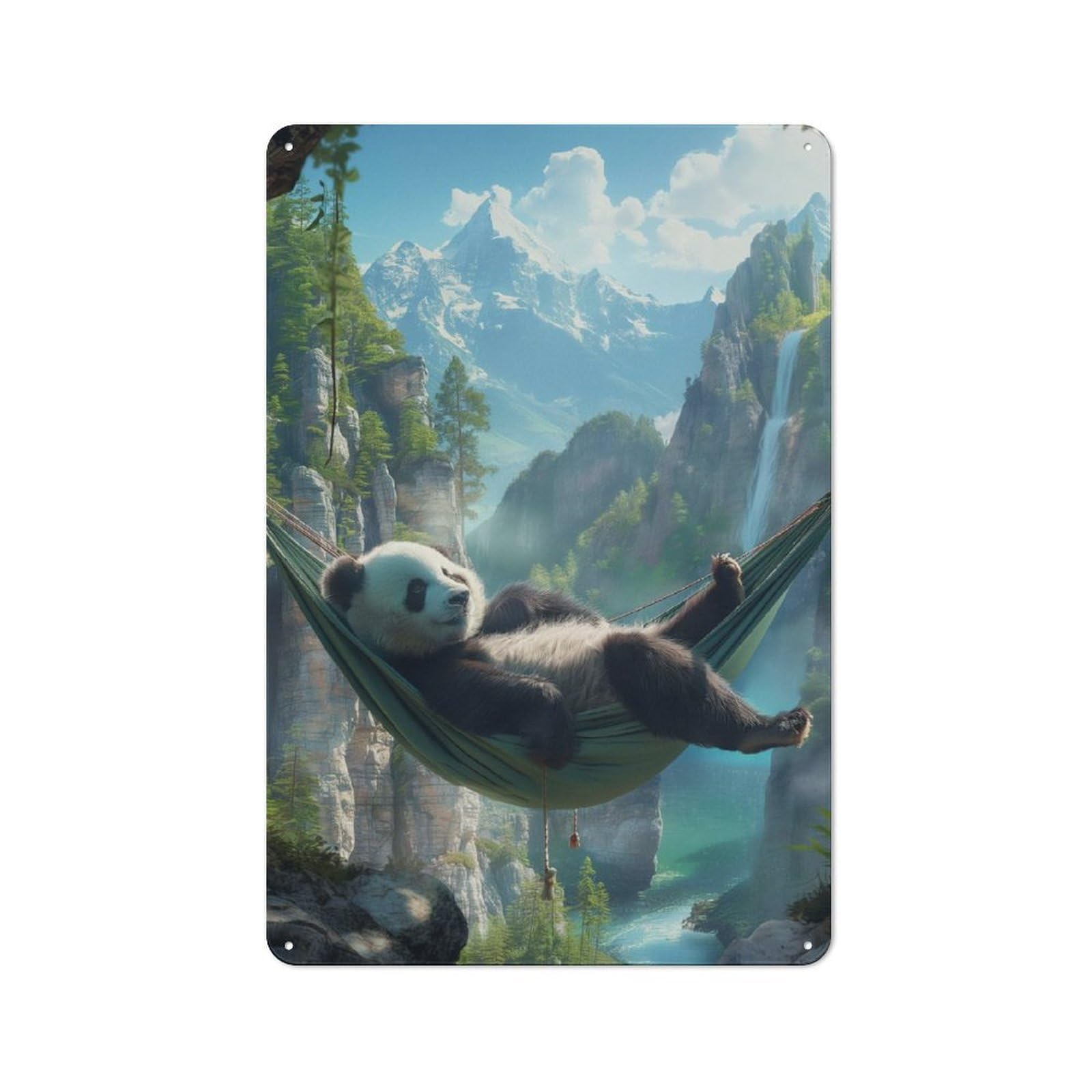 Junmoney Panda Hammock Landscape Cottage Style Metal Wall Decor 30X20cm, Farmhouse Metal Sign For Kitchen, Cottage, Porch Or Garden Room
