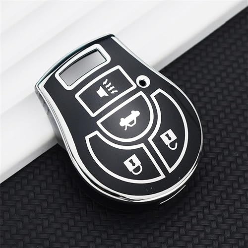 Miniatura 8 de SANRILY Funda para llavero de 4 botones con borde plateado para Nissan March Tiida Altima Armada Cube Juke Maxima Pathfinder Rogue Rogue con llavero