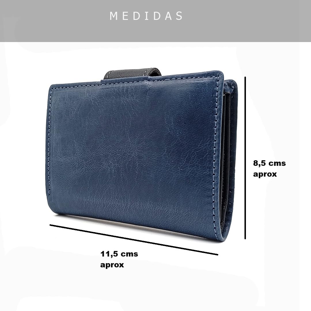 Cartera de Mujer en Piel Pequeña - Hecho a Mano - RFID - 39272 Azul