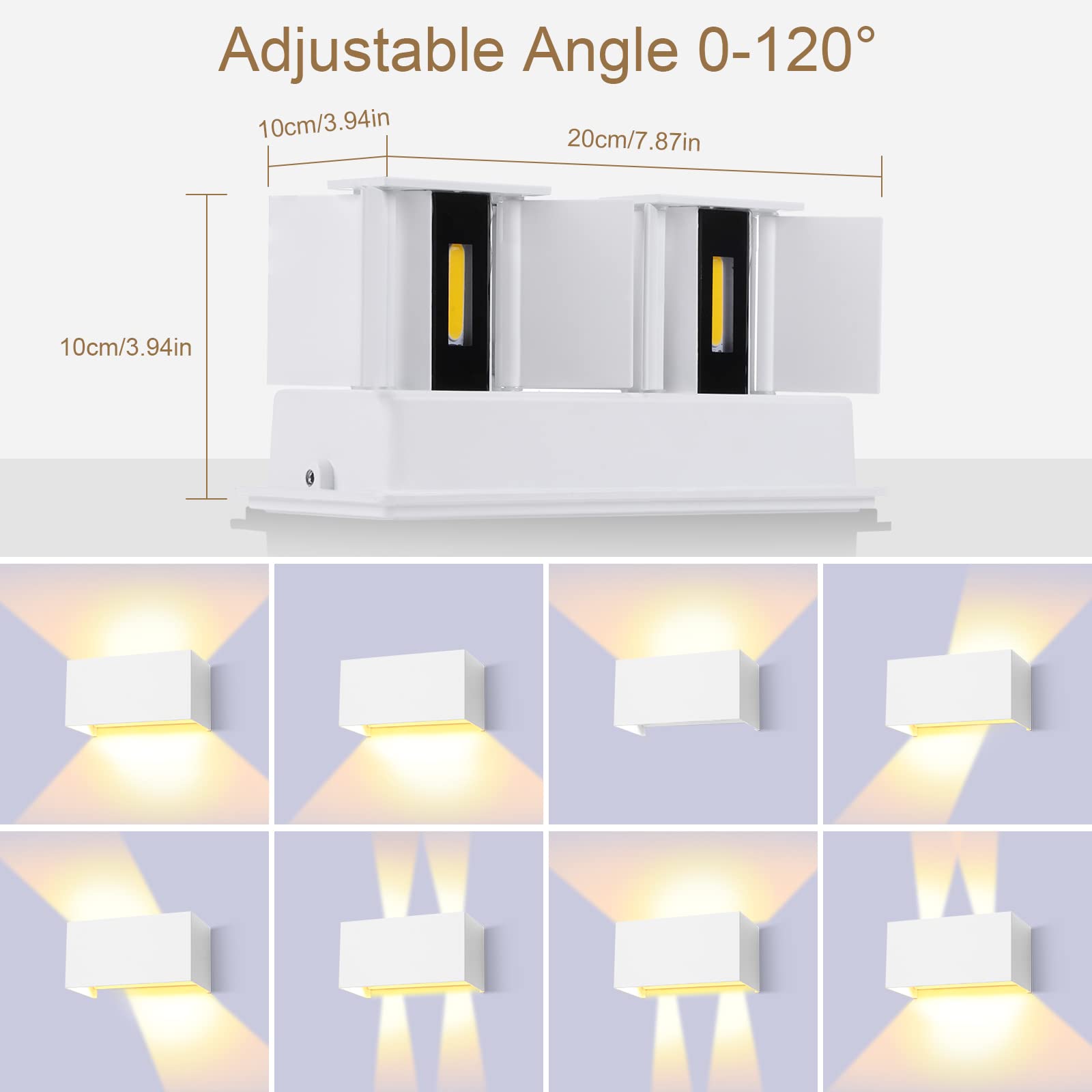 ENCOFT 2 Pezzi 24W Applique da Parete interno Esterno COB LED Bianco Lampada da Parete Muro IP65 Impermeabile, Luce 3000K Bianco Caldo Applique Esterno in Alluminio Angolo Regolabile, Bianco