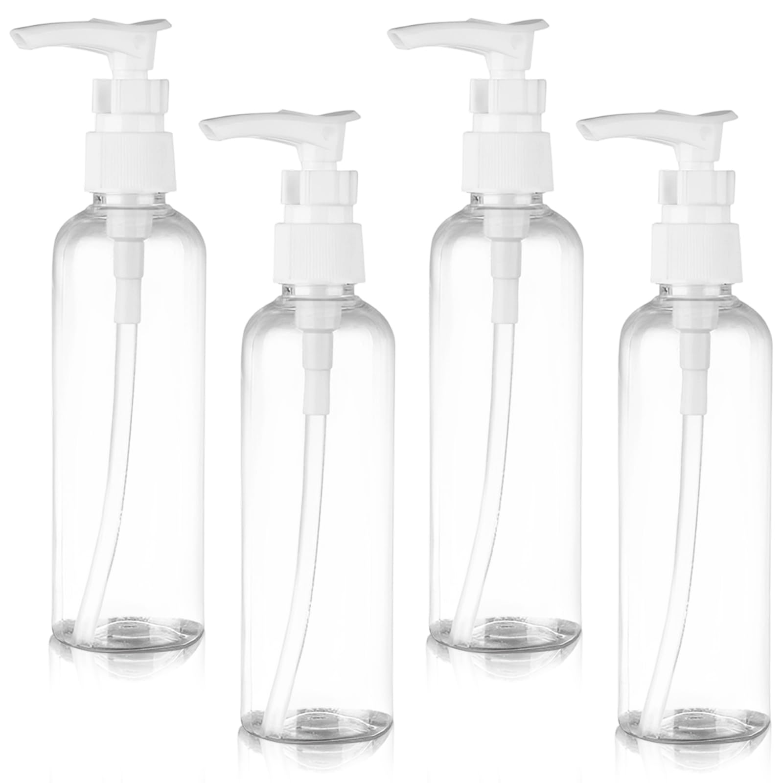 4 Pezzi Flaconi da Viaggio, 100 ml Bottiglie da Viaggio Trasparenti, Pompa da Viaggio in Plastica Dispenser, Boccette Contenitori Ricaricabile, per Lozione Emulsione Olio Pulizia Shampoo Gel Doccia