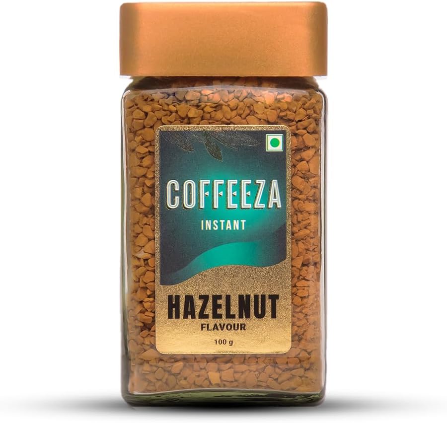 Coffeeza Hazelnut Flavoured Instant Coffee, Freeze-Dried, 100g, Warm & Nutty Premium Coffee