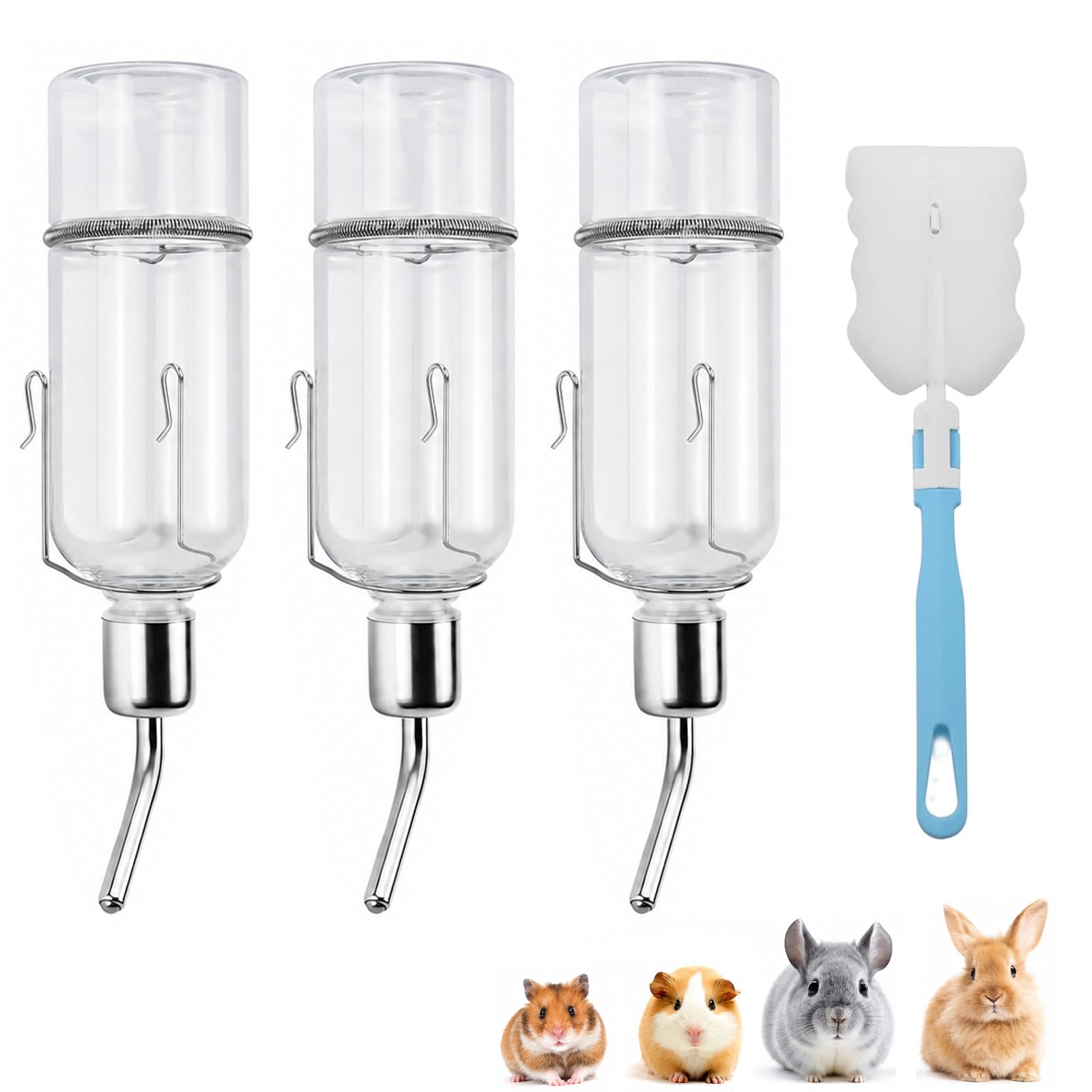 3 Pcs 350 ml Botellas Antigoteo Bebedero Colgante para Animales Pequeños | Mantenga el Agua Limpia y Jaula Seca, Botellas de Agua de Plastico Transparente para Roedores Conejos Hamster Cobayas