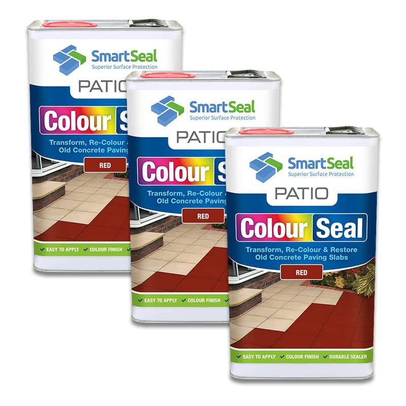 SmartSeal Patio ColourSeal - Red, 3 x 5L - Superior Patio Paint to Colour & Restore Old Concrete Paving Slabs. Easy to Apply Outdoor Floor Paint & Sealer for Concrete Paving & Flagstones