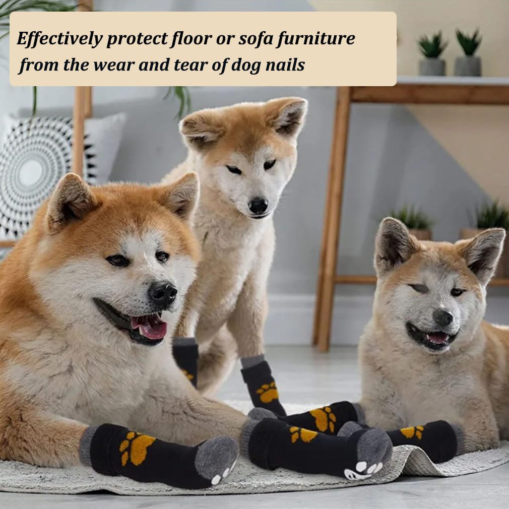 4 Pcs Anti-Slip Dog Socks,Pet Paw Protector,Dog Boots Claw Socks Shoes Slippers with Adjustable Strap for Puppy Indoor Outdoor Hardwood Floor Walking (M) - Image 4