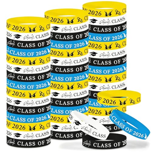 48 Pcs Class of 2026 Wristbands 4 Vibrant Colours (12 Each) Durable Silicone Graduation Bracelets Graduation Gifts for Students from Teachers School Leavers Gifts Celebrations Parties & Souvenirs