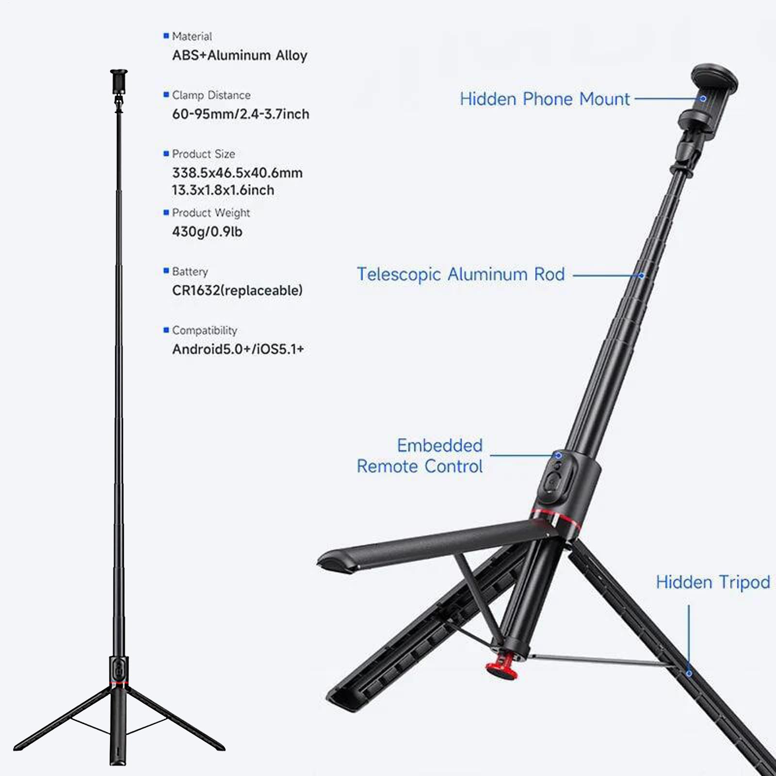 Treppiede Per Telefono Supporto Magnetico Rotante A 360 Gradi | Treppiede Selfie Stick Wireless Per Cellulare Supporto Fotografico Per Palestra, Cucina, Escursionismo, Famiglia E
