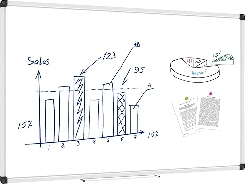 Miniatura 15 de XBoard Pizarra blanca magnética de 48 x 31 pulgadas, pizarra de borrado en seco con marco de aluminio negro, pizarra blanca con bandeja de
