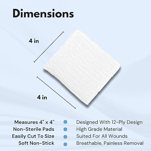 Miniatura 4 de Dealmed Esponjas quirúrgicas de 4 x 4 pulgadas, 12 capas, almohadillas de gasa tejidas absorbentes, no estériles para el cuidado de heridas para kit