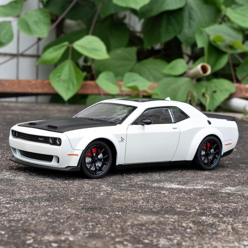 Image of Exclusive Alloy Metal Pull Back Die-Cast Car Diecast Metal Pullback Toy Car with Openable 6 Doors,Light Music Boys Gifts Toys (1:24 Dodge Challenger-White /Black)