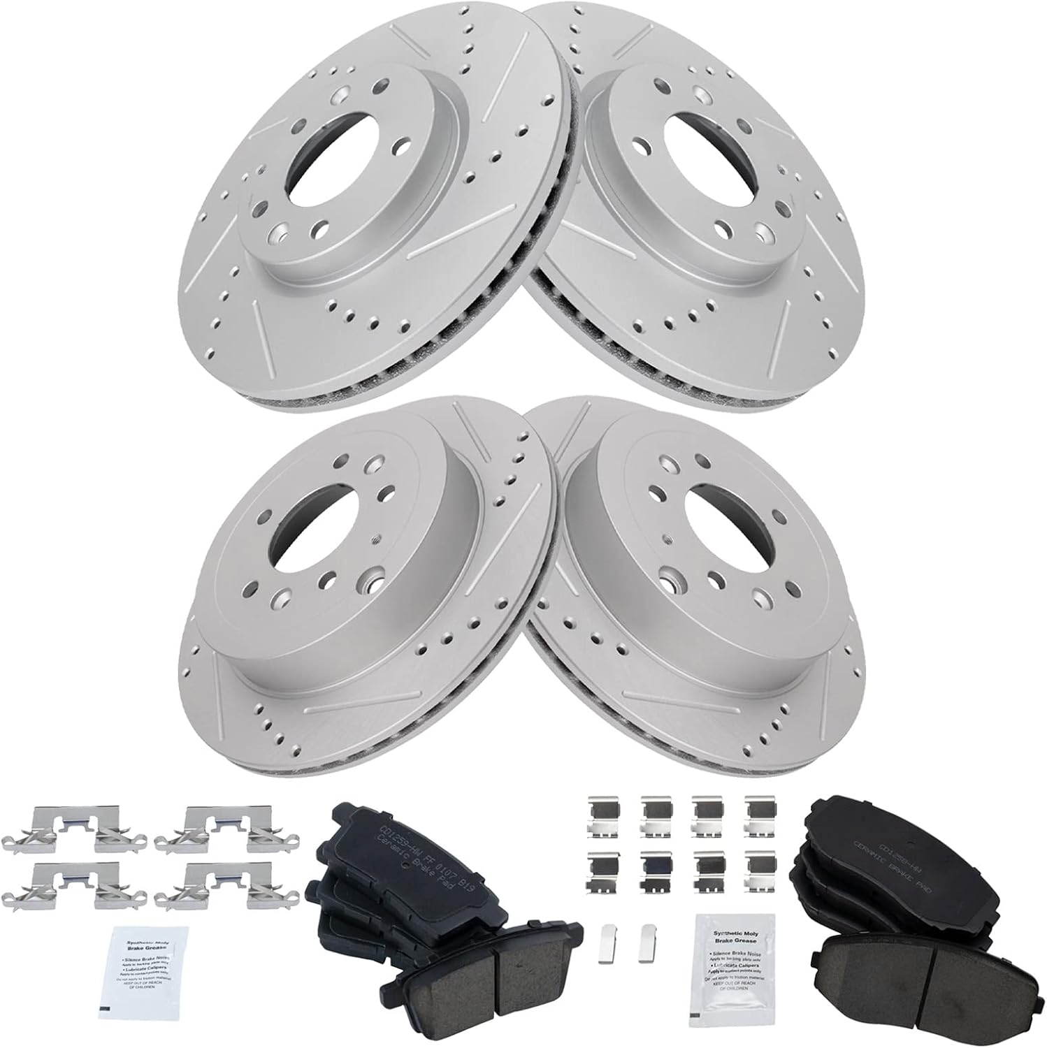 TRQ Front and Rear Performance Brake Pad & Rotor Kit Brake Pads Brake Rotors Set Ceramic Solid Premium G-Coated Compatible with 2007-2012 Mazda CX-7