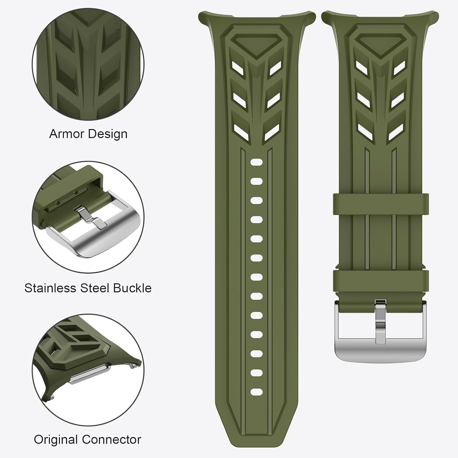 Rugged Armor Band Compatible with Samsung Galaxy Watch Ultra Band 47mm (2025/2024), Silicone Sport Galaxy Watch Ultra Bands for Men Women - Image 3