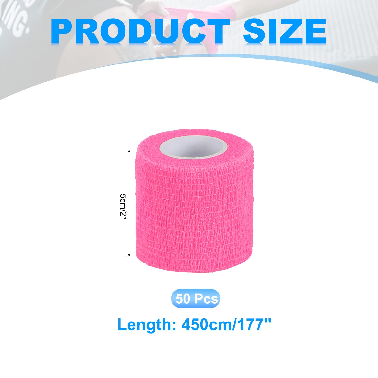 PATIKIL Benda Autoadesiva Avvolgibile 177" x 2", 50 Pezzi Benda Elastica Autoaderente Autotraspirante Per Sport Stretch Atletica Polso Caviglia Nastro Esterno, Rosa Brillante