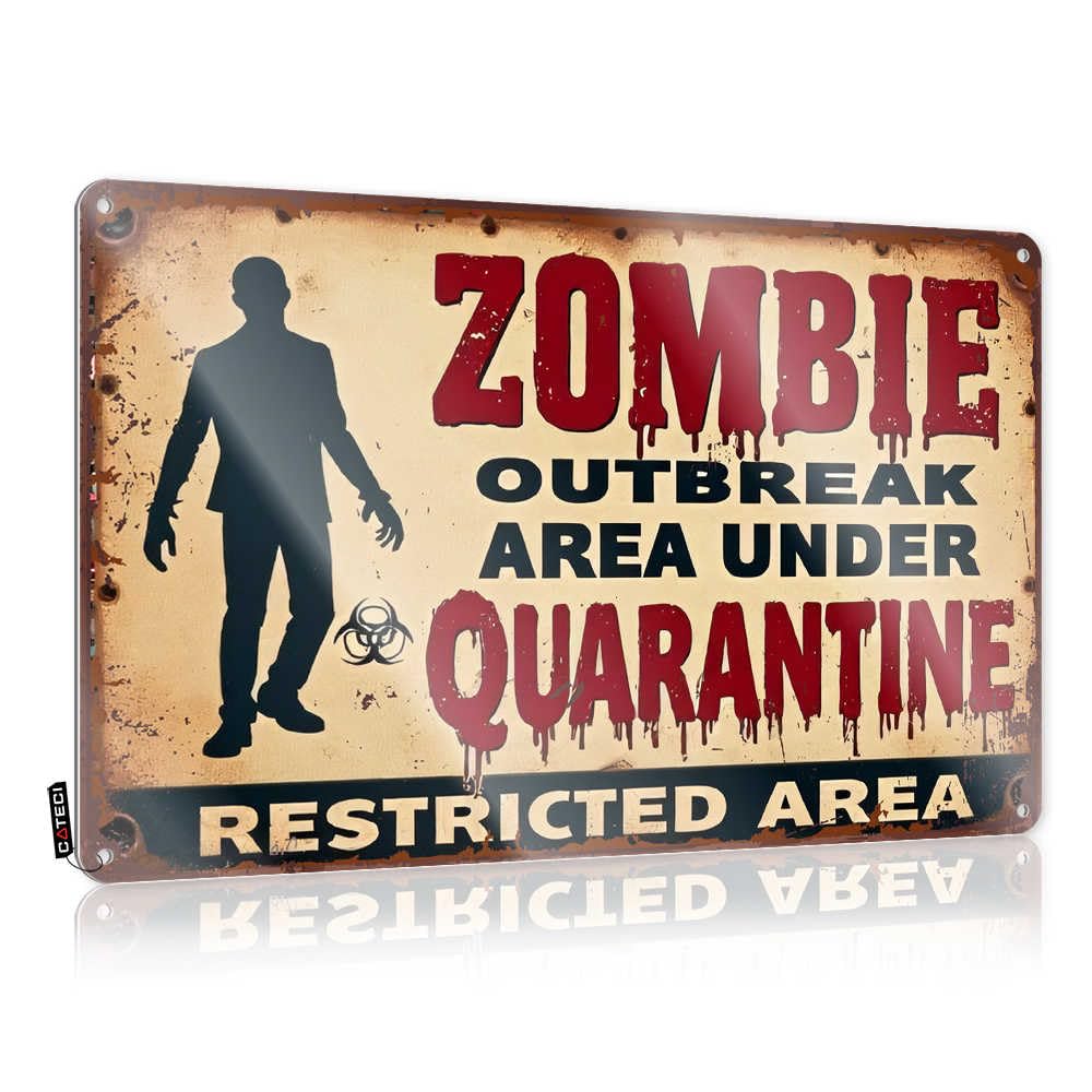 Fzfn Colour Metal Wall Decoration Outdoor Patio Decor Ready To Hang - Zombie Outbreak Quarantine Area Accessory For Work(20X30cm)