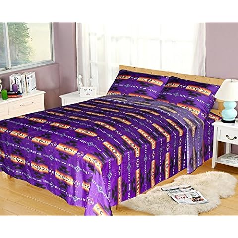 Southwest Design (Navajo Print) Purple 4 piece Sheet Set King Size, Design #16112 Cover