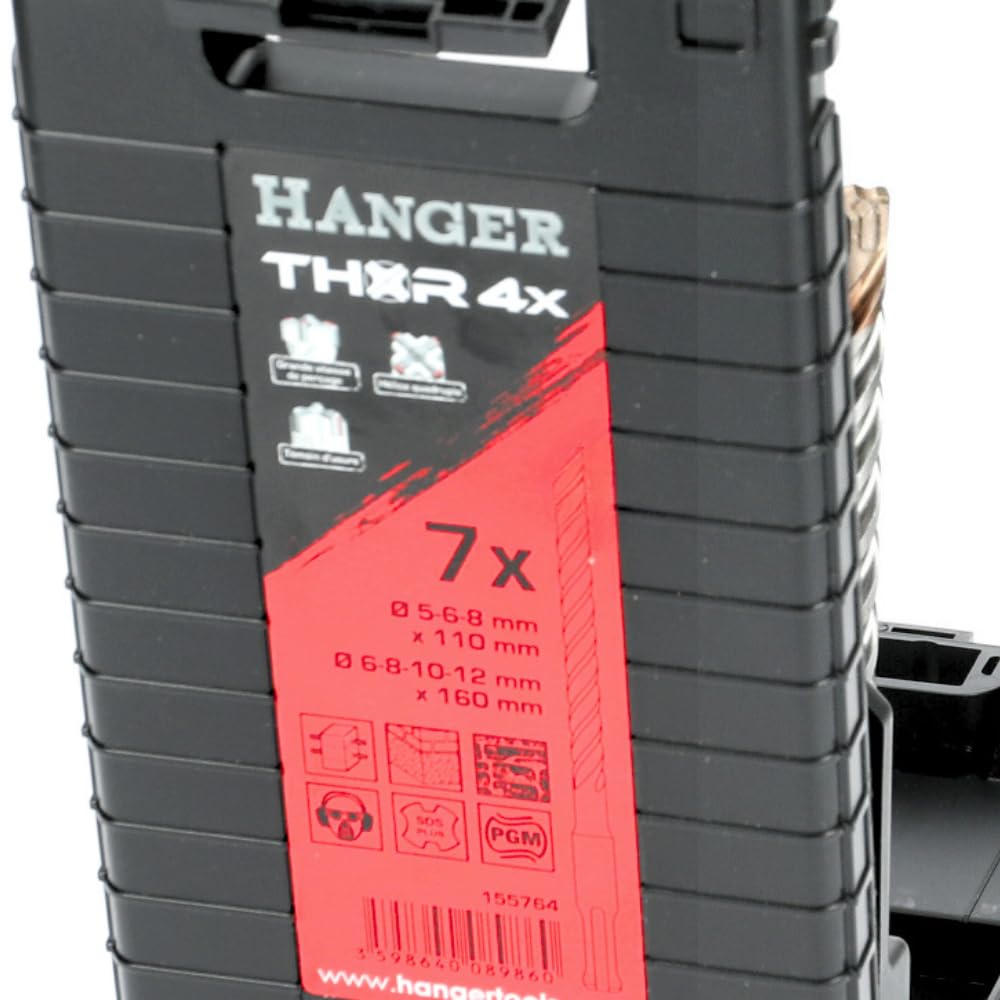Coffret 7 Forets Béton SDS Plus 4 Taillants - HANGER THOR - Perçage Précis et Efficace
