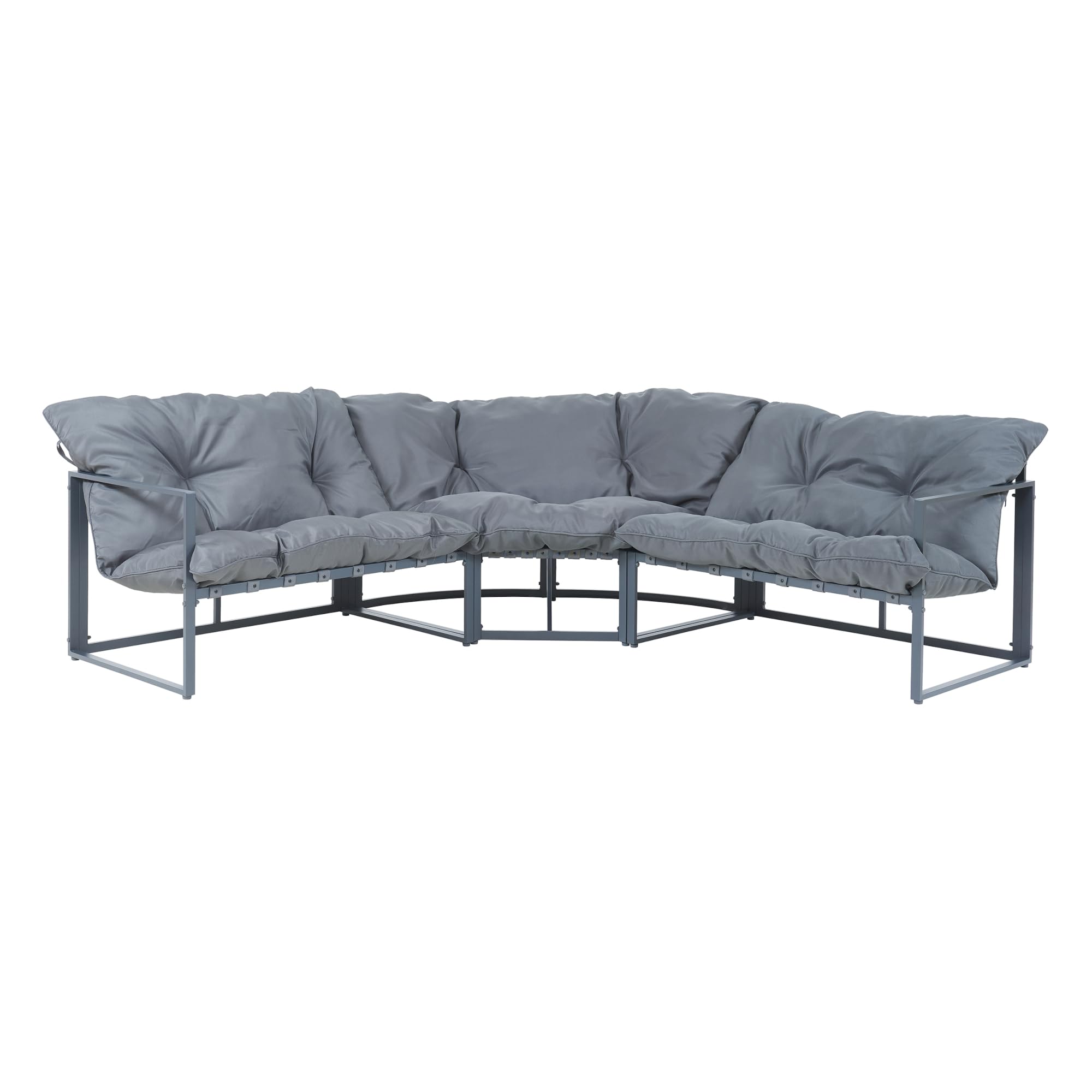 casa.pro Set Salottino per Esterno Set Mobili da Giardino Divano Modulare a 3 pezzi e Tavolino con Piano in Vetro Nero Arredo per Terrazza Patio - Grigio Scuro