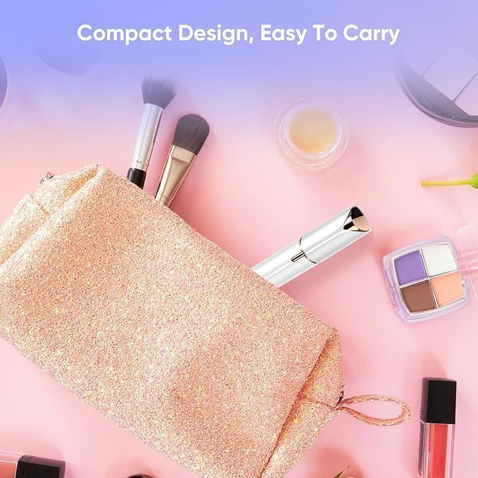 Image of EIRMON 2 in 1 Eyebrow and Body Hair Remover for Women, Lipstick Shape Mini Facial Hair Trimmer with LED Light, Washable and Removable Design, Rose Gold and White, USB Rechargeable (Conical)