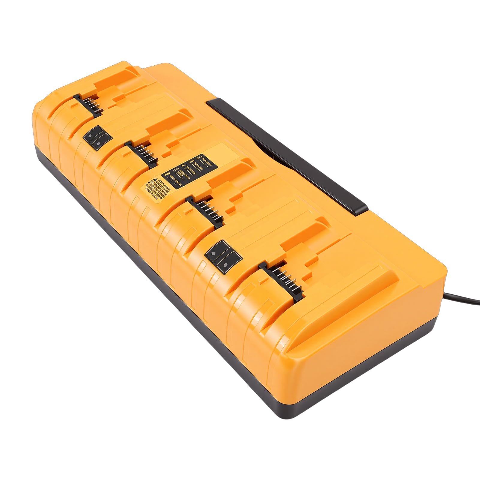 Fafeicy Estación de Carga de Baterías, Base de Carga Rápida de 3 A para Múltiples Baterías, Color Amarillo, Compatible con DCB104, DCB127 y DCB182, 4 Puertos, Material ignífugo. (Enchufe de la UE)